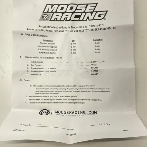Moose Racing Valve Intake And Exhaust Kit 0926-2428  Honda Crf450r 2002-2008
