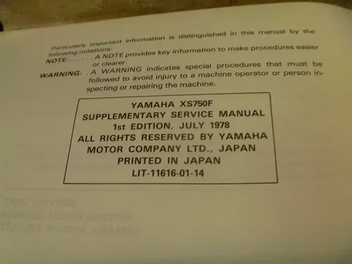 Yamaha 750 XS XF750-F Used Supplementary Service Manual 1979 #MAN20