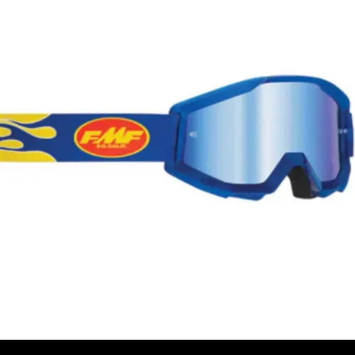 New FMF BY 100% PowerCore Goggle Navy Blue Flame BLUE Mirrored lens