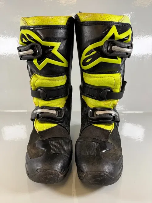 Alpinestars Tech 7s Motocross Boots Size 4 EU 37 Black Hi-Vis Off Road MX Youth