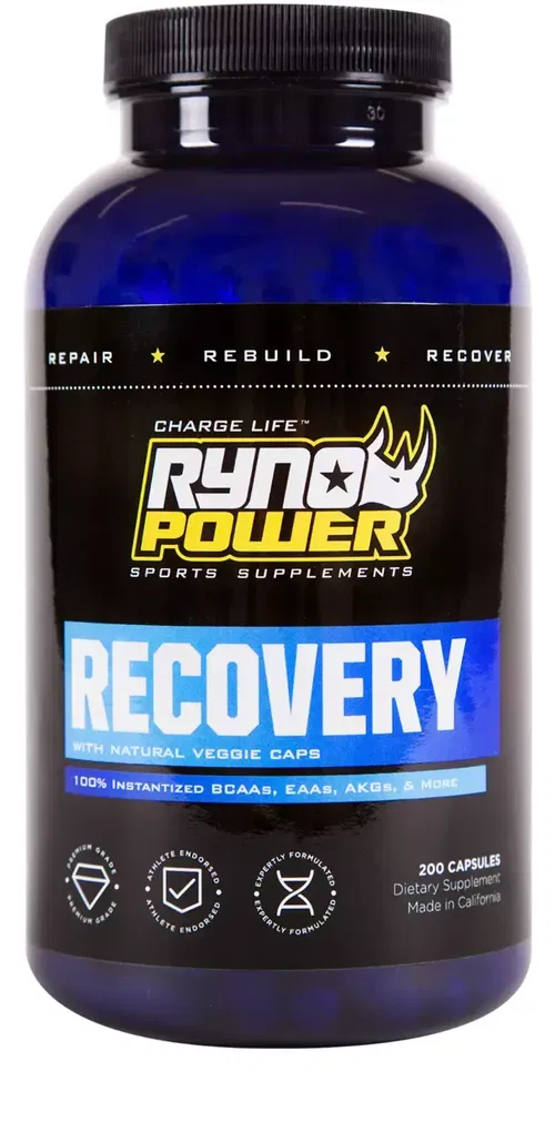 Ryno Power Recovery BCAA EAA AKG 33 Servings 200 Capsules All Natural Supplement