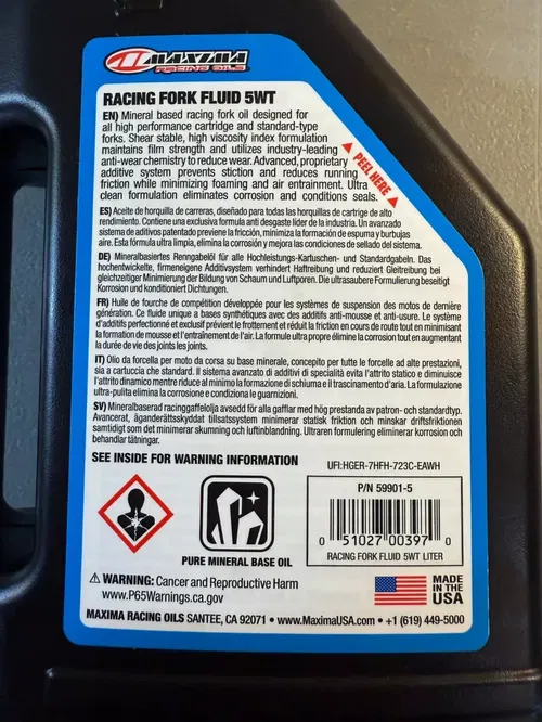 Maxima Racing Fork Fluid 5w Dirt Bike Fork Oil 1 Liter 59901-5 Suspension MX