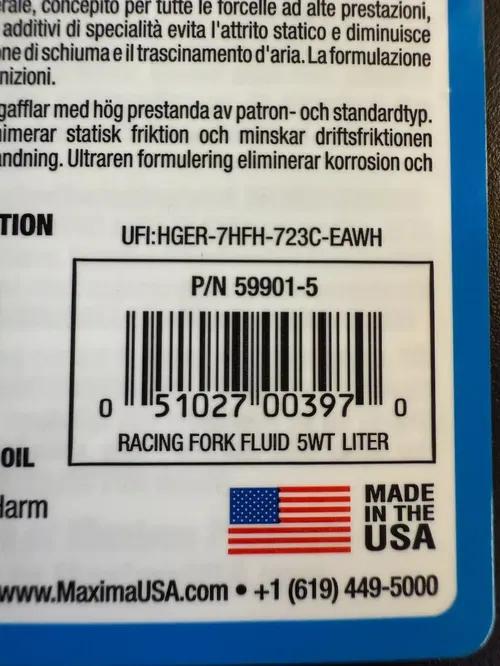 Maxima Racing Fork Fluid 5w Dirt Bike Fork Oil 1 Liter 59901-5 Suspension MX
