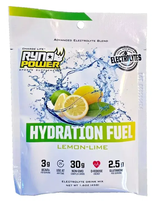 Ryno Power Hydration Lemon Lime Punch Single Serving 30g Carb 3g BCAA Drink Mix