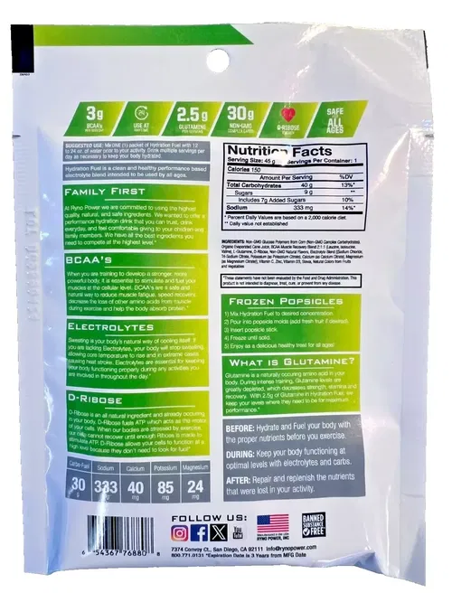 Ryno Power Hydration Lemon Lime Punch Single Serving 30g Carb 3g BCAA Drink Mix