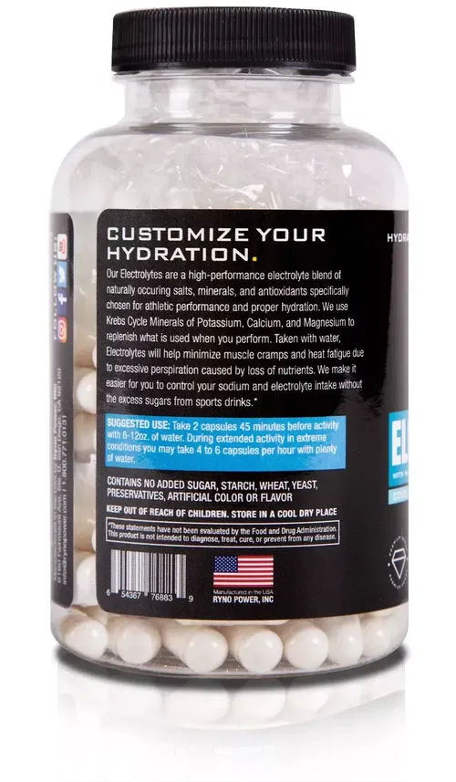 Ryno Power Electrolytes 50 Servings 100 Capsules Hydration Exercise Supplement
