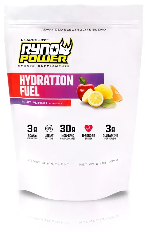 Ryno Power Hydration Fuel Fruit Punch 2lb 30g Carb 3g BCAA Sport Drink Mix