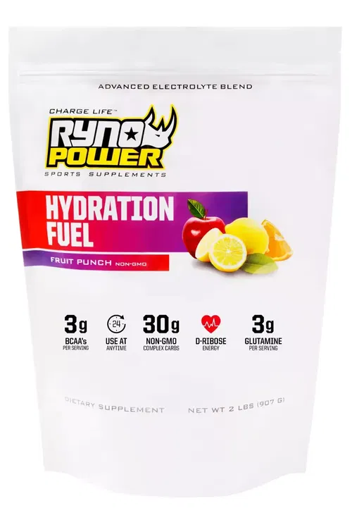 Ryno Power Hydration Fuel Fruit Punch 2lb 30g Carb 3g BCAA Sport Drink Mix