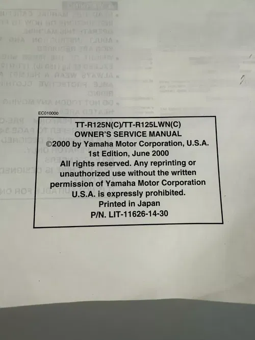 Owners Service Manual OEM Yamaha TT-R125 TT-R125L 01 TTR 125 L  LIT-11626-14-30
