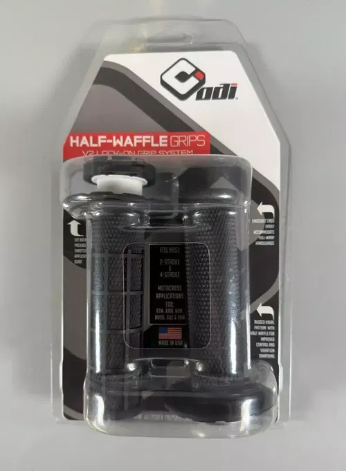 ODI Lock-On Grips Black v2 Half Waffle MX Dirt Bike Moto Twist Medium Compound