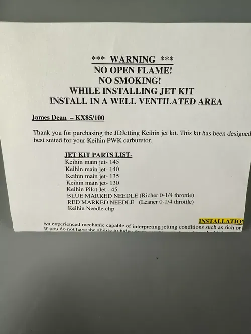 JD Jetting Kit Kawasaki KX85 KX100 Needle Jets Main Pilot KX 85 100 JDKA16