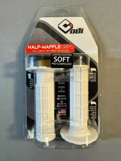 ODI Lock-On Grips Pro White Soft Compound v2 Half Waffle MX Dirt Bike Moto Twist
