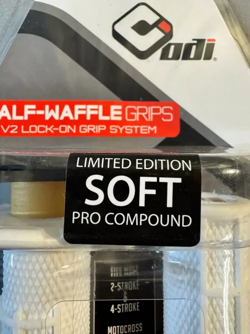 ODI Lock-On Grips Pro White Soft Compound v2 Half Waffle MX Dirt Bike Moto Twist