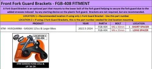 Tamer Fork Guard Bracket Gas Gas MC 125 150 250 350 450 F FGB-404 2021-2025