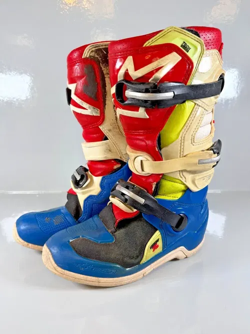 Alpinestars Tech 7s Motocross Boots Size 4 EU 37 Red White Blue Hi-Vis Youth MX
