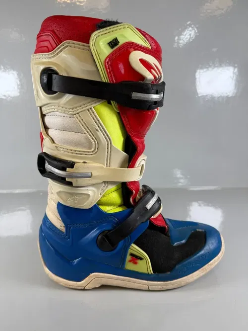 Alpinestars Tech 7s Motocross Boots Size 4 EU 37 Red White Blue Hi-Vis Youth MX