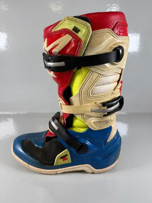 Alpinestars Tech 7s Motocross Boots Size 4 EU 37 Red White Blue Hi-Vis Youth MX