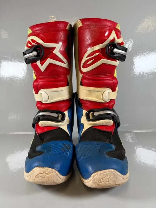 Alpinestars Tech 7s Motocross Boots Size 4 EU 37 Red White Blue Hi-Vis Youth MX