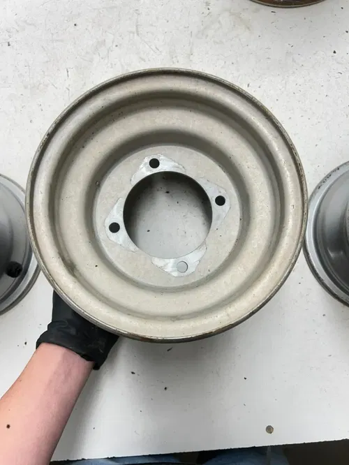 02 2002 Polaris Scrambler 90 2 Stroke OEM STRAIGHT! Rear Front Wheel Rim Set