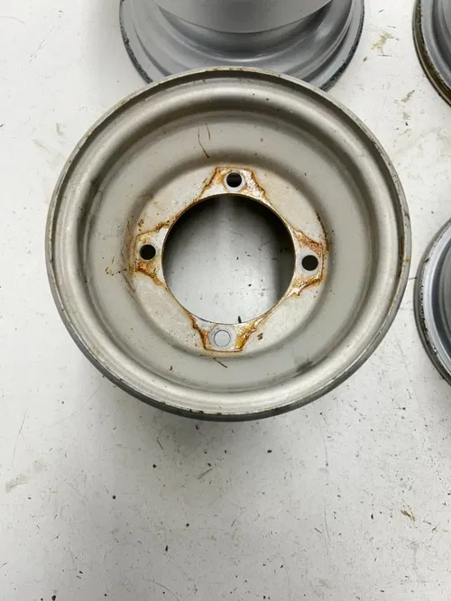 02 2002 Polaris Scrambler 90 2 Stroke OEM STRAIGHT! Rear Front Wheel Rim Set