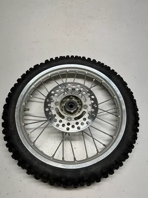 2002 02 Kawasaki KX65 Kx 65 -A OEM WOBBLE! Front Wheel Rim Hub GOOD TIRE 14 In