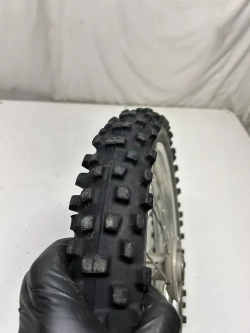 2002 02 Kawasaki KX65 Kx 65 -A OEM WOBBLE! Front Wheel Rim Hub GOOD TIRE 14 In