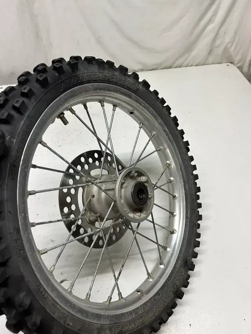 2002 02 Kawasaki KX65 Kx 65 -A OEM WOBBLE! Front Wheel Rim Hub GOOD TIRE 14 In