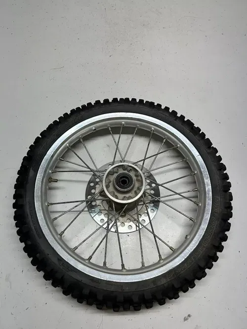 2002 02 Kawasaki KX65 Kx 65 -A OEM WOBBLE! Front Wheel Rim Hub GOOD TIRE 14 In