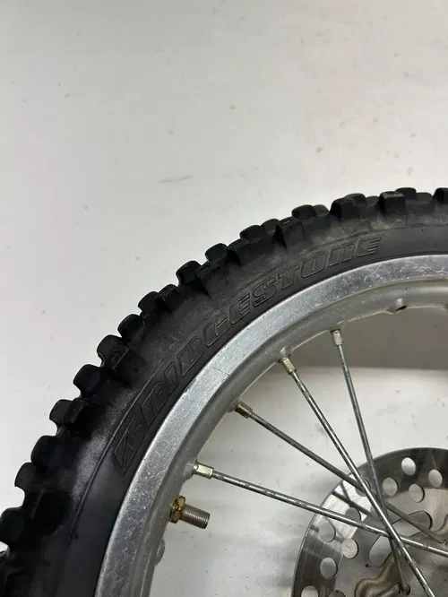 2002 02 Kawasaki KX65 Kx 65 -A OEM WOBBLE! Front Wheel Rim Hub GOOD TIRE 14 In