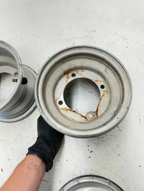 02 2002 Polaris Scrambler 90 2 Stroke OEM LOT Wheel Rim Set Front 7x5 Rear 8x5.5
