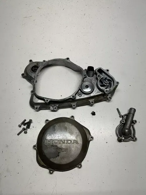 2002 02 Honda CRF450R Crf 450 r OEM LOT GOOD! Clutch Cover Case Water Pump Cap