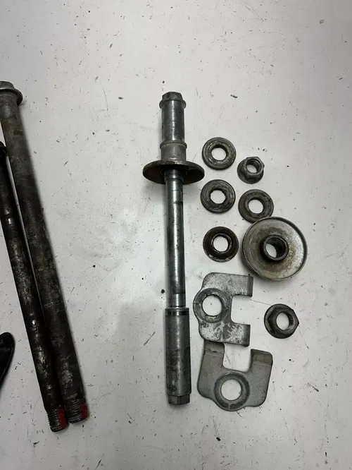 1984 84 Kawasaki KX500 Kx 500 OEM LOT Front Rear Axle Shaft Spacer Swing Arm Nut