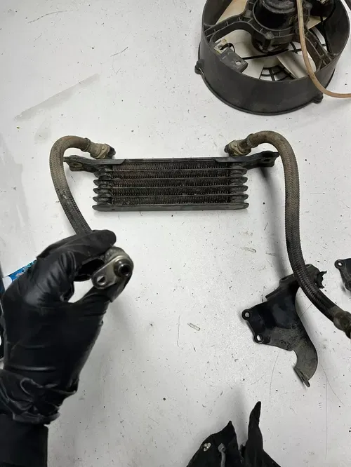 03 2003 Honda Rancher 350 TRX350TE 2x4 OEM GOOD! Fan Cooling Oil Cooler Mount