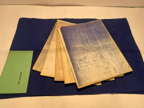 PIPER J-3 CUB ORIGINAL BUILD PLANS SPEC SHEETS 1950'S WITH BLANK AIRCRAFT LOG J3