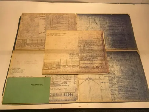 PIPER J-3 CUB ORIGINAL BUILD PLANS SPEC SHEETS 1950'S WITH BLANK AIRCRAFT LOG J3