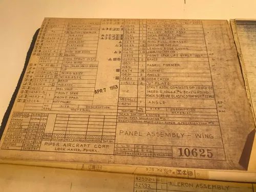 PIPER J-3 CUB ORIGINAL BUILD PLANS SPEC SHEETS 1950'S WITH BLANK AIRCRAFT LOG J3