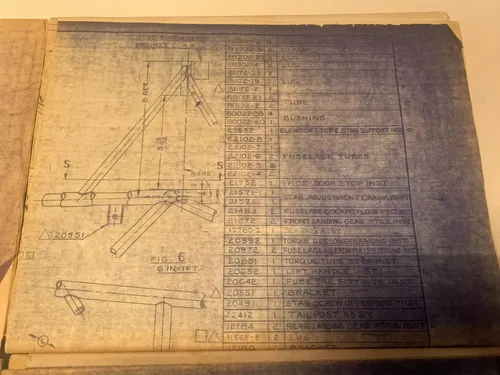 PIPER J-3 CUB ORIGINAL BUILD PLANS SPEC SHEETS 1950'S WITH BLANK AIRCRAFT LOG J3