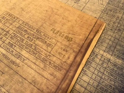 PIPER J-3 CUB ORIGINAL BUILD PLANS SPEC SHEETS 1950'S WITH BLANK AIRCRAFT LOG J3