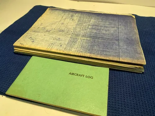 PIPER J-3 CUB ORIGINAL BUILD PLANS SPEC SHEETS 1950'S WITH BLANK AIRCRAFT LOG J3
