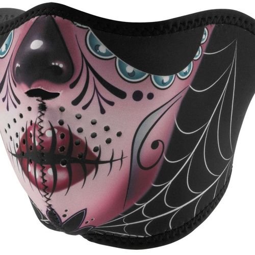 Zan Headgear Half Mask Neoprene Reversible Sugar Skull to Purple