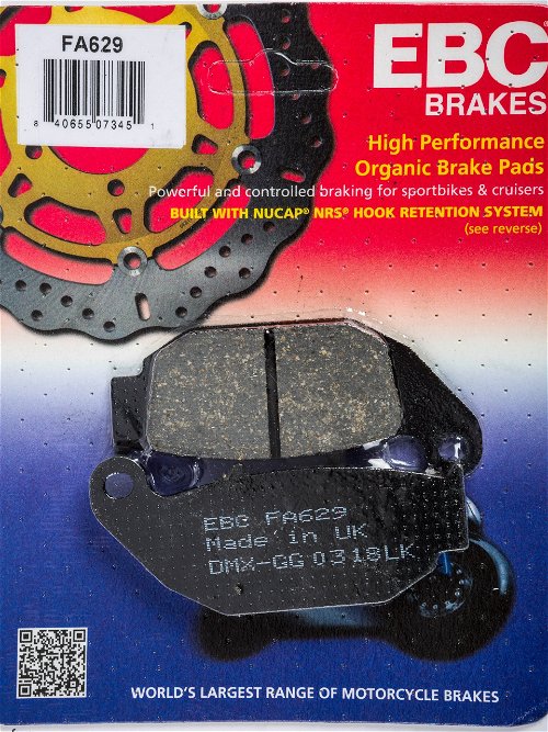 EBC 1 Pair FA Series Organic Replacement Brake Pads MPN FA629