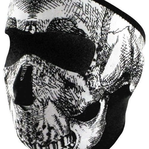 Zan Headgear Full Mask Neoprene Black & White Skull Face Glow In the Dark