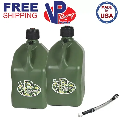 VP Racing 2 Pack Camo 5.5 Gallon Square Utility Jug + 1 Deluxe Fill Hose