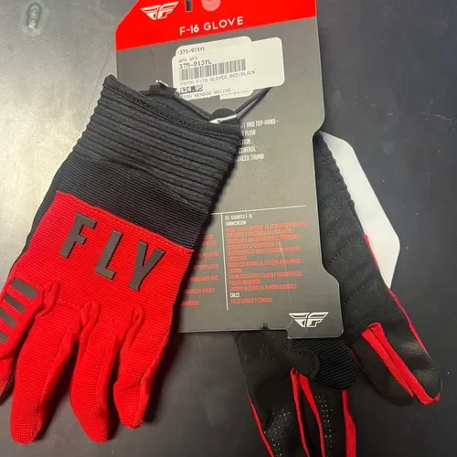 Fly Racing F-16 Youth Large Gloves Red/Black