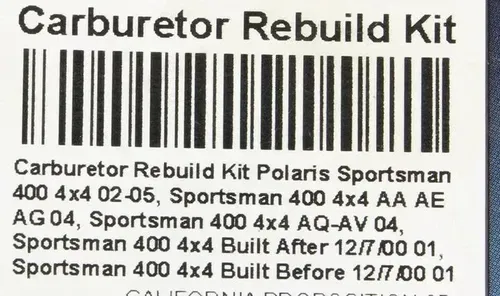 01-05 Polaris Sportsman 400 Carb Carburetor Rebuild Kit 2688