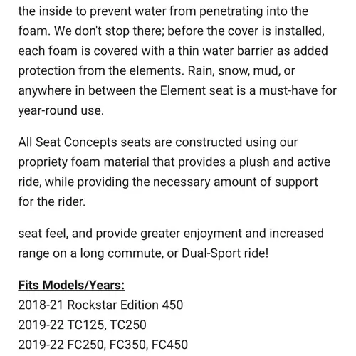 Like New 2019-2023 Husqvarna Seat Concepts Tall Element Seat 