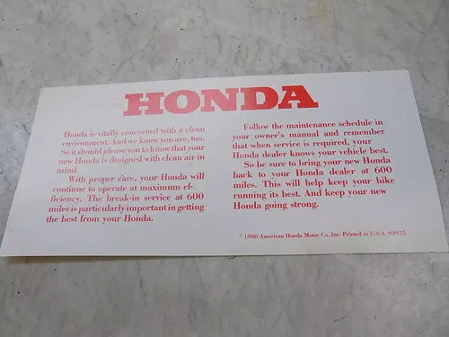 Honda Motorcycle Maintenance Brochure 1980