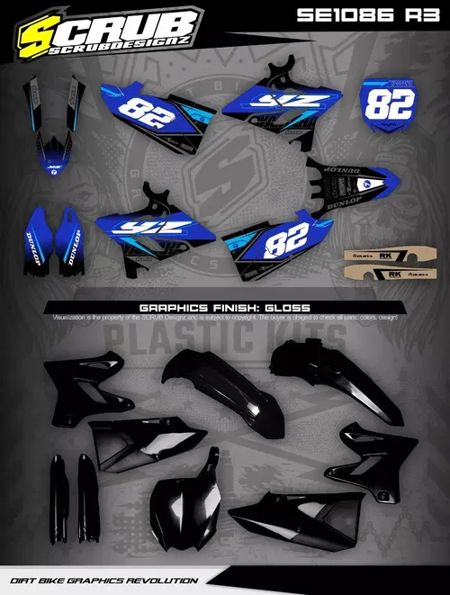 Plastics + Graphics Yamaha YZ125 YZ250 2008-2021 Restyle + Custom race number