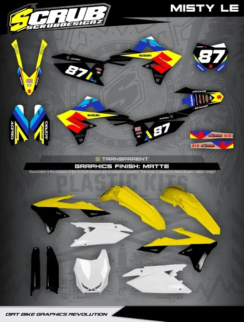 Plastics + Graphics Suzuki RMZ 450 2018-2025 RMZ 250 2019-2025 decals applied