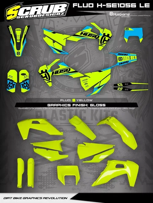 Plastics + Graphics Husqvarna TE FE 2020 2021 2022 2023 Neon yellow